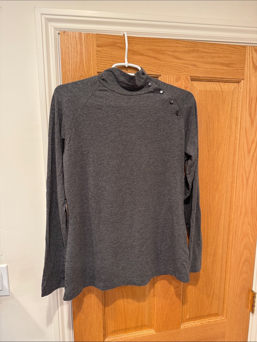 Lands' End Women's Charcoal Gray Button-Shoulder Mock Turtleneck